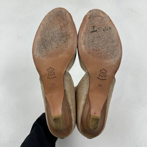 FS/NY Slip On Peep Toe Brown Gold Woven D'Orsay Cone Heel Sz 9.5 MADE IN BRAZIL - Picture 9 of 11
